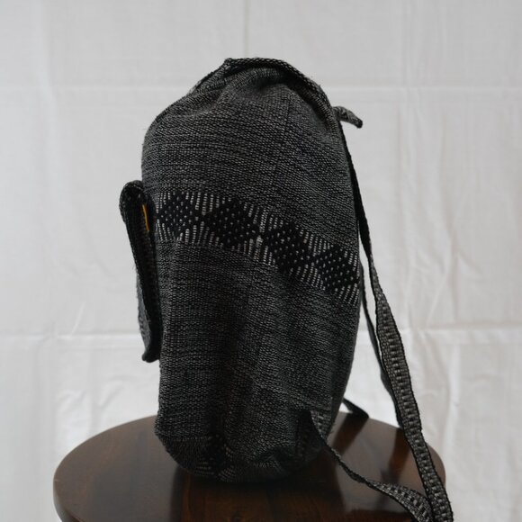 Black Woven Backpack with Geometric Pattern - Picture 3 of 8